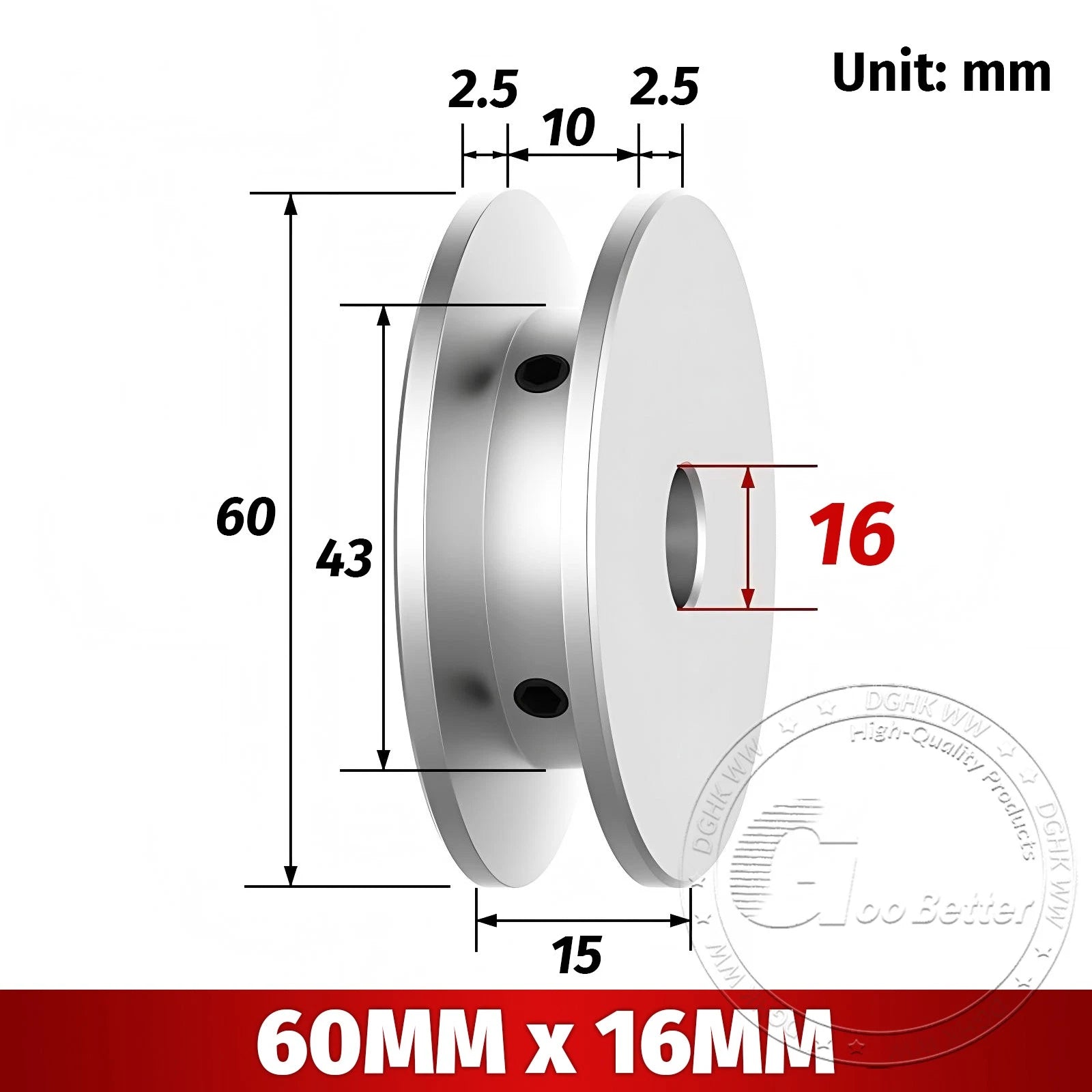 V-Groove Aluminum Drive Pulley For V-Belt Pulleys Groove 10mm OD 40/50/60/80mm