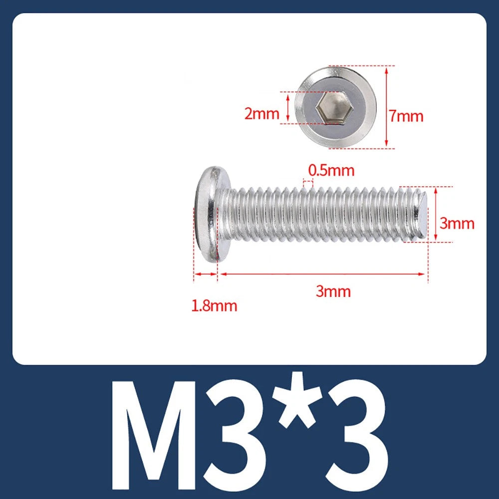 M2 M3 M4 Flat Round Head Hex Socket Screws – A2 Stainless Steel, Fully Threaded (3–50mm)