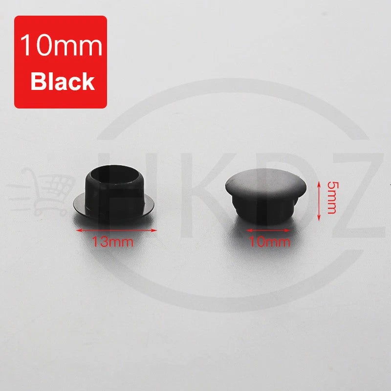 Plastic Screw Caps Covers – 5mm to 40mm Push-in Furniture Hole Plugs, Black, White and Brown