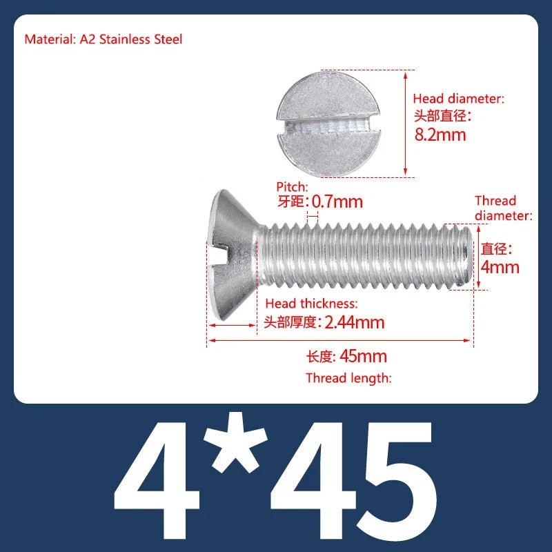 A2 Stainless Steel Slotted Countersunk Screws DIN 963 | M4 M5 M6 - HomeDIYer