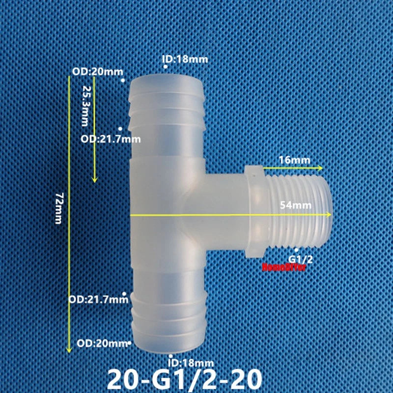 T Piece Joiner 3-Way Plastic Barb Connector | Pipe Hose Male Thread Fitting