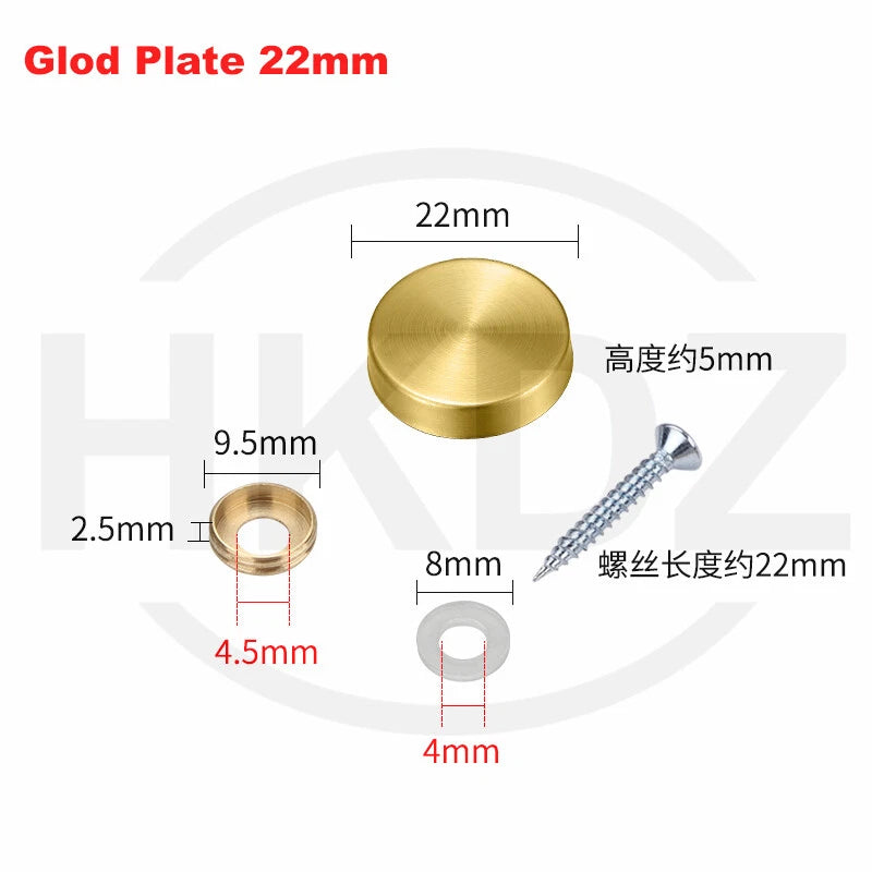 Stainless Steel Mirror Screw Cover Caps – Decorative Disc Plates for Glass, Mirrors & Furniture (16-50mm, Flat/Dome, Silver/Gold/Black/Rose Gold)