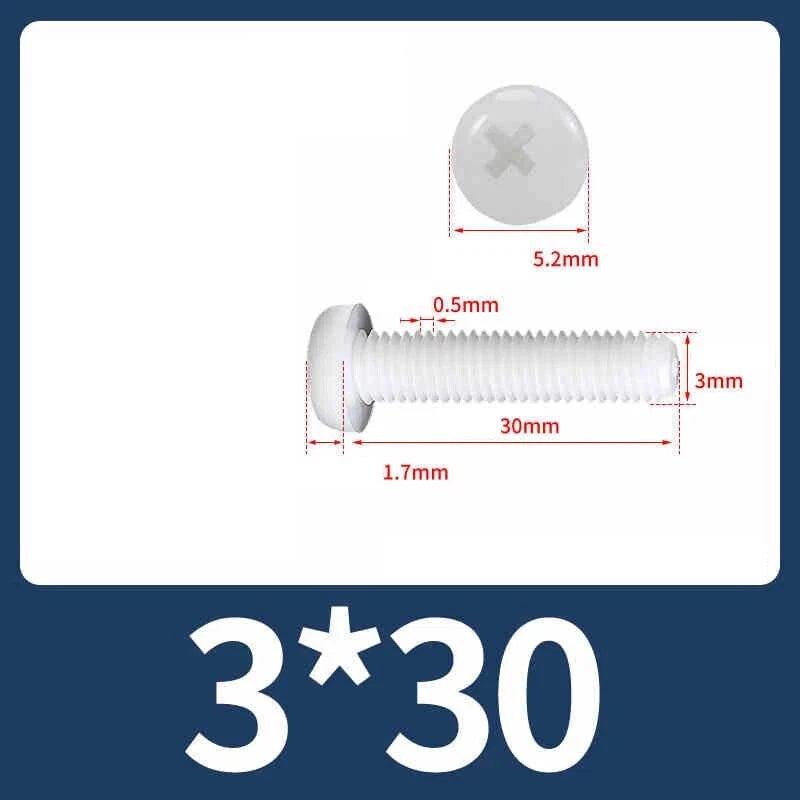White Nylon Phillips Pan Head Machine Screws – M2 to M8, Non‑Conductive & Corrosion‑Free (PA66)