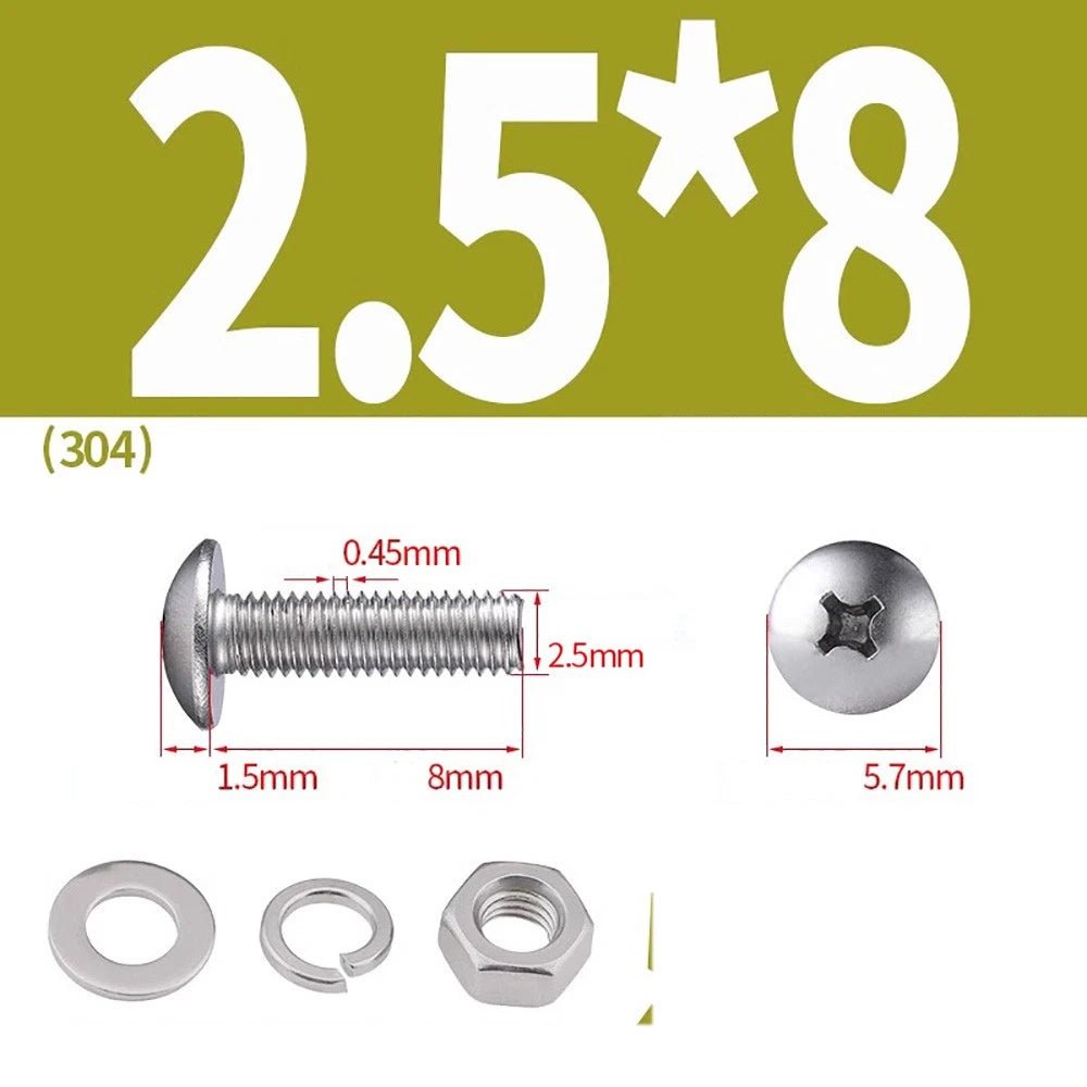 M2–M4 Phillips Truss Head Machine Screws with Hex Nuts & Washers – A2 Stainless Steel - HomeDIYer