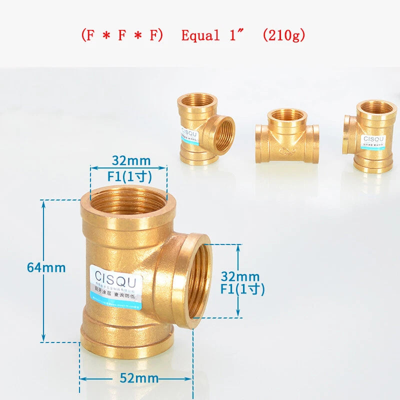 Brass Tee Pipe Fittings – NPT Thread, 1/8" to 2", M/F Configurations