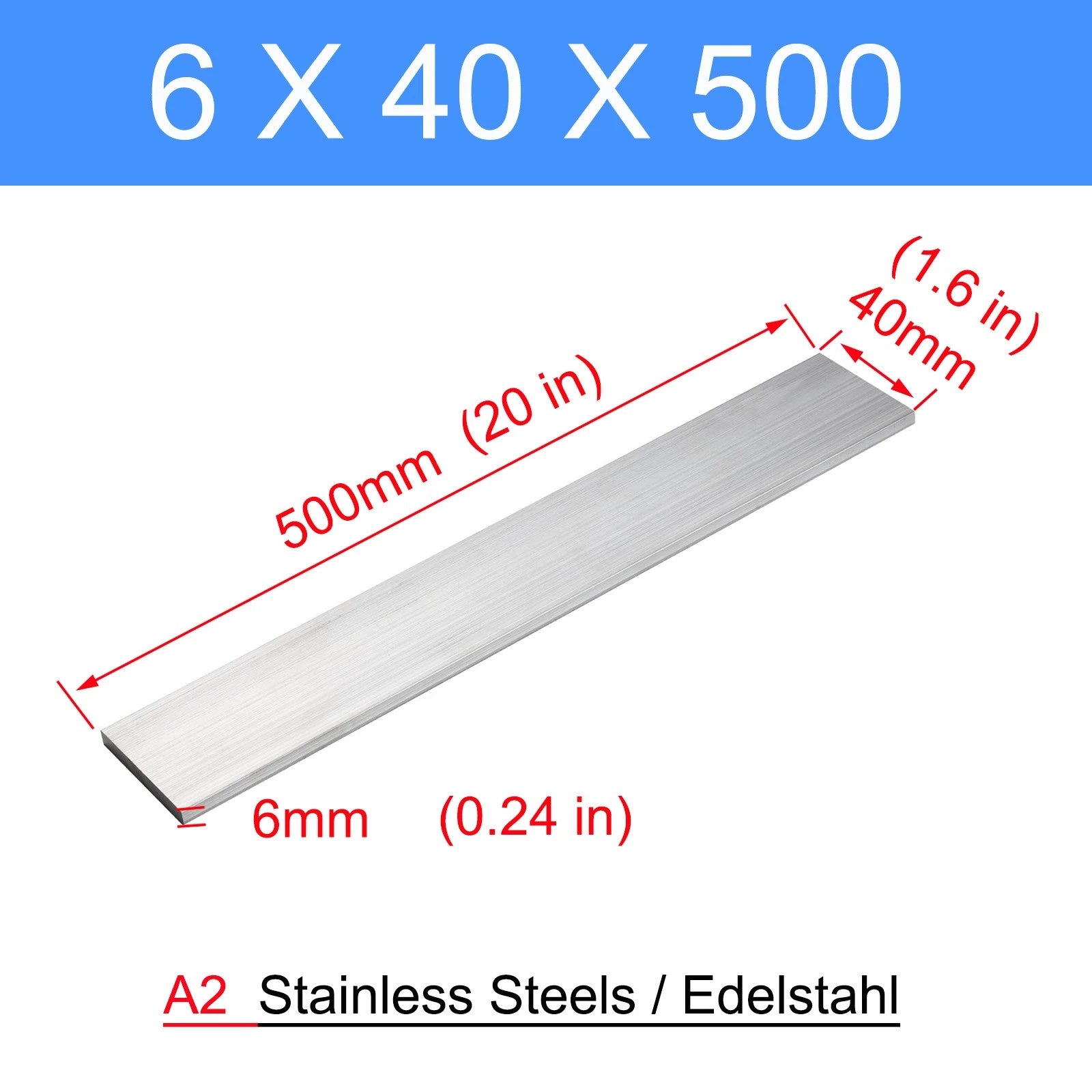 304 A2 Stainless Steel Flat Bar-Plate Can be customised thick 6mm 8mm L 0.1-1m