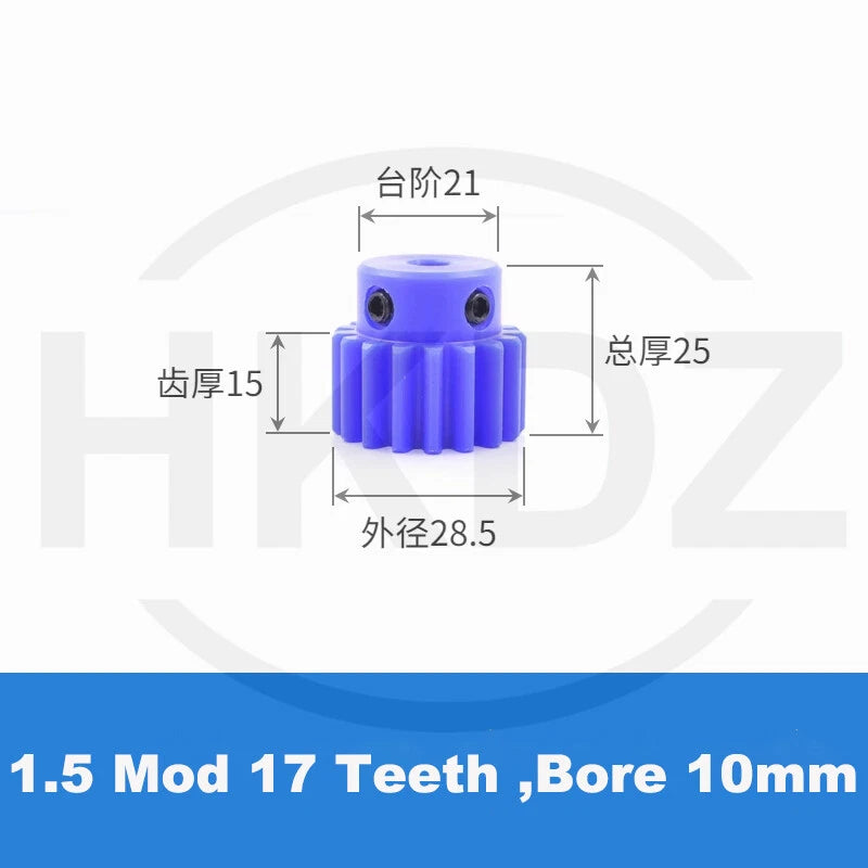 1.5 Mod Blue Nylon Spur Gear 15-60T,Bore 6-12mm Pinion Gear With Step Motor Gear