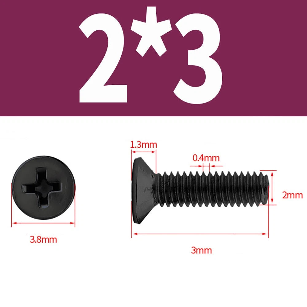 Black Phillips Flat Head Countersunk Machine Screws — Carbon Steel M1–M6
