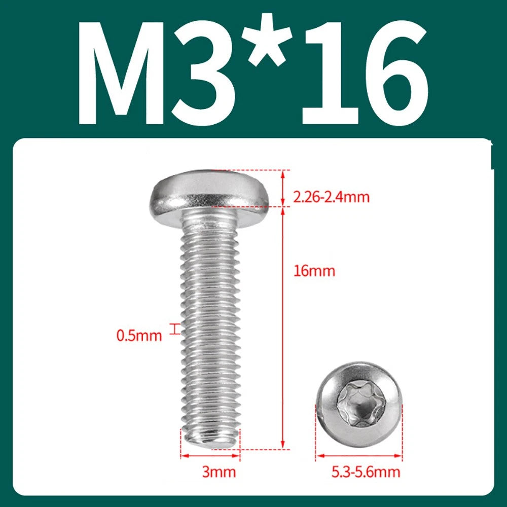 M2–M10 A2 Stainless Steel Torx Button Head Machine Screws, With or Without Column, Pack of 5