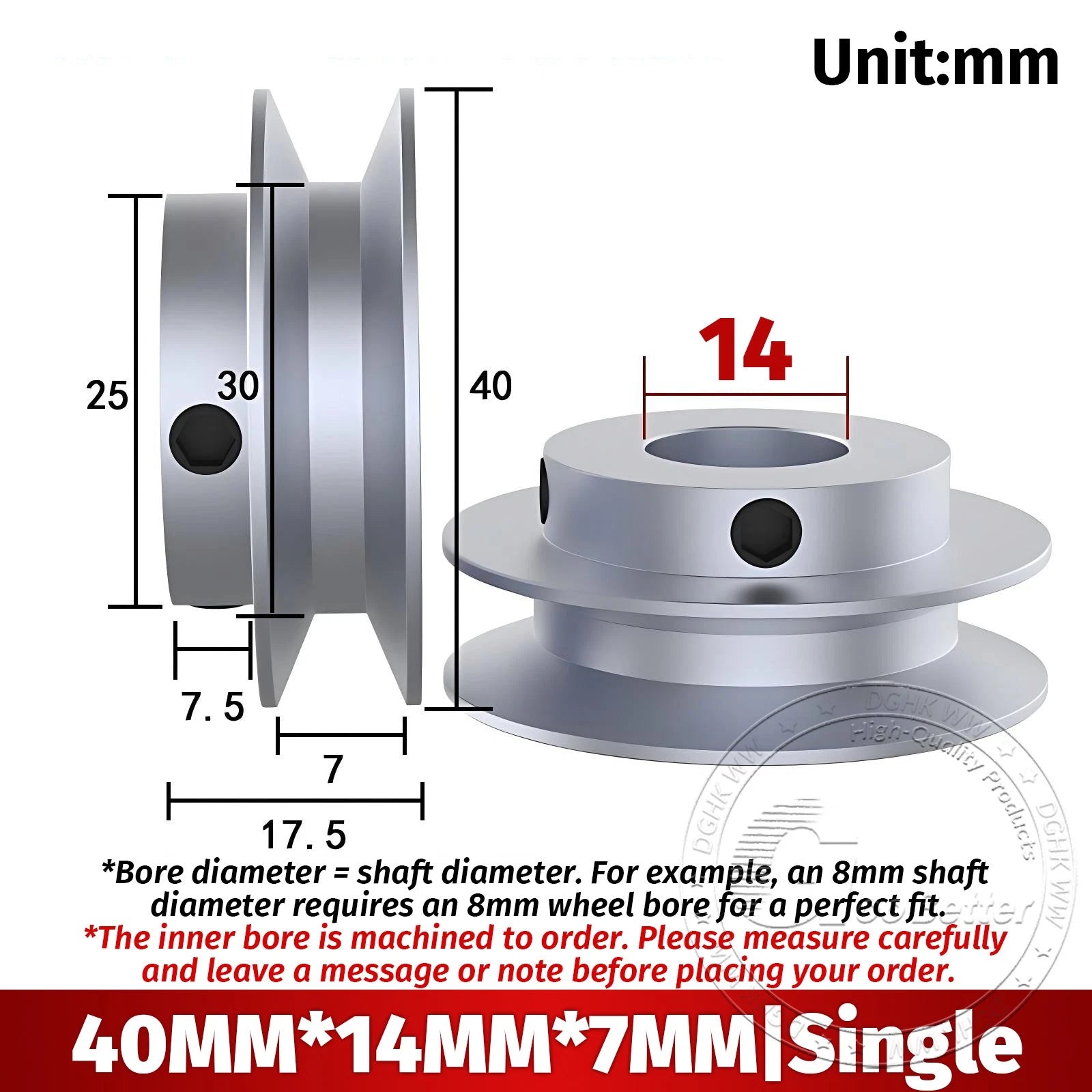 V Grooved Pulley Aluminum Round Belt Pulleys For 7mm Belt Single/Double Grooved