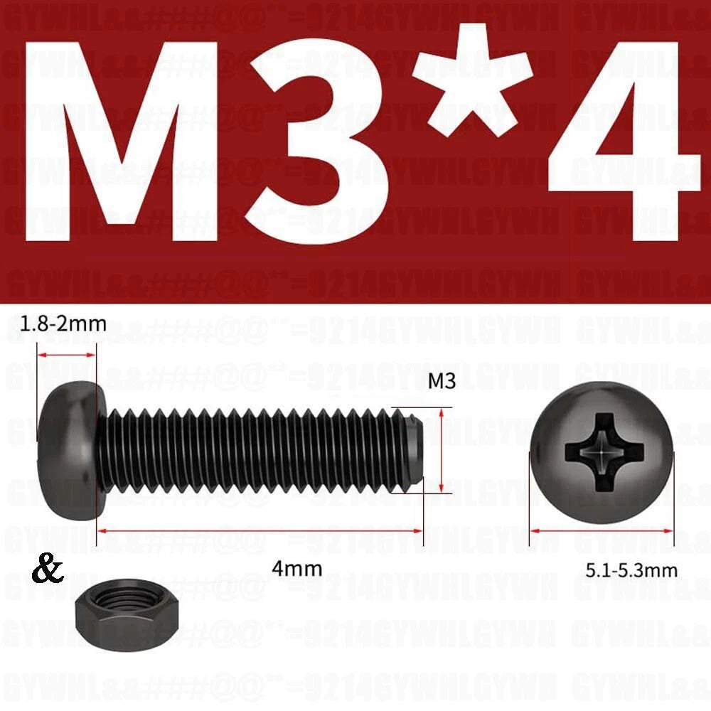 Black Pan Head Phillips Machine Screws + Hex Nuts Set – A2 Stainless Steel, M2 to M10