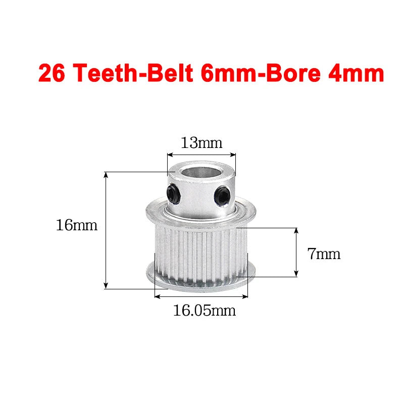 2GT Drive Pulley With Step 16 Tooth - 100 Tooth Bore 4mm - 25mm for 6mm Belt