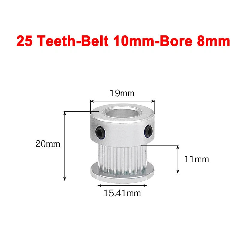 2GT Drive Pulley With Step 16 Tooth - 100 Tooth Bore 4mm - 25mm for 10mm Belt