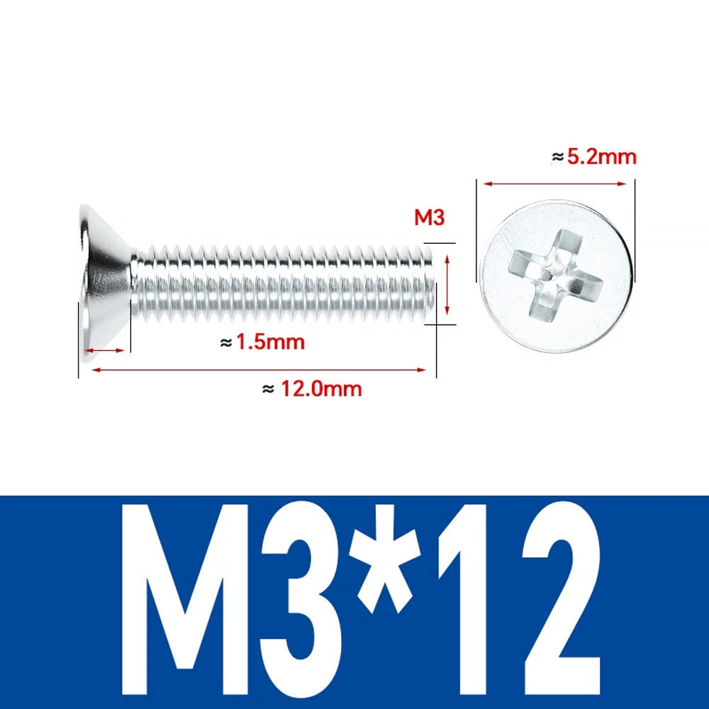 Countersunk Phillips Machine Screws – M2 to M12, White / Colour Zinc Plated, Carbon Steel