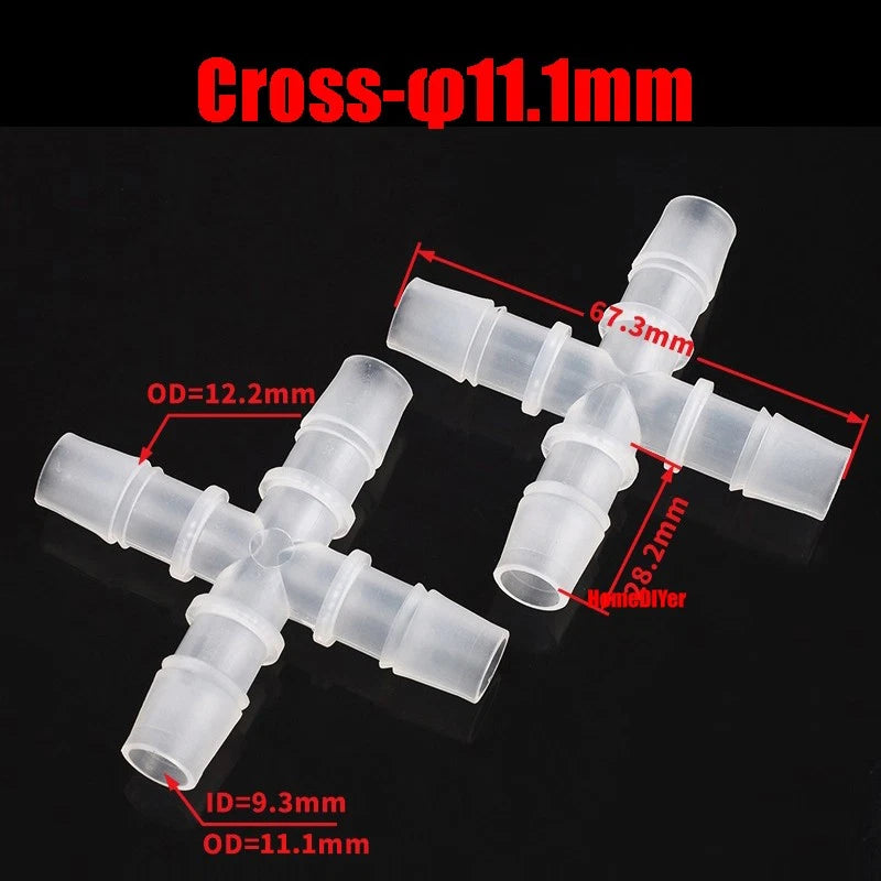 Plastic Barbed Connector 4mm~12mm Straight Cross Pipe Hose Tubing Joiner Fitting