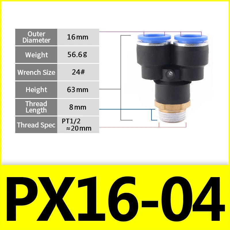 Male Stud Push-In Y Piece Pneumatic Fittings — Thread Hose Tube Connector