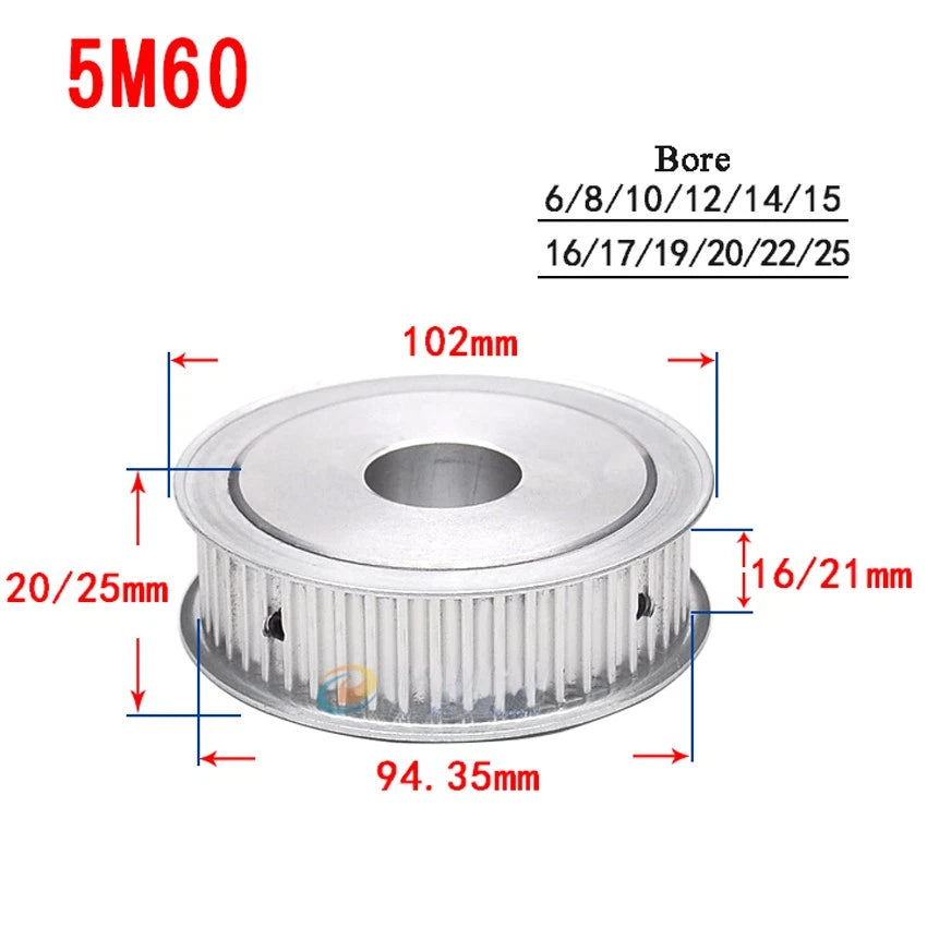 HTD-5M 10T-60T Timing Belt Pulley AF-Type Bore 5-25mm, For 15mm Width Belt