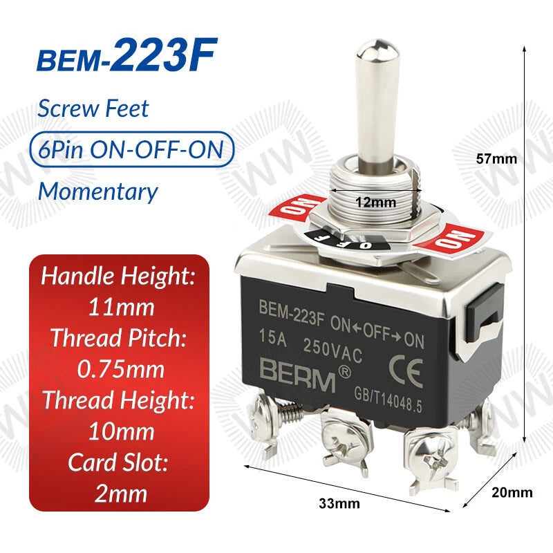 Heavy Duty Metal Toggle Switch – 15A 250VAC, 2/3/4/6 Pin, ON-OFF & ON-OFF-ON