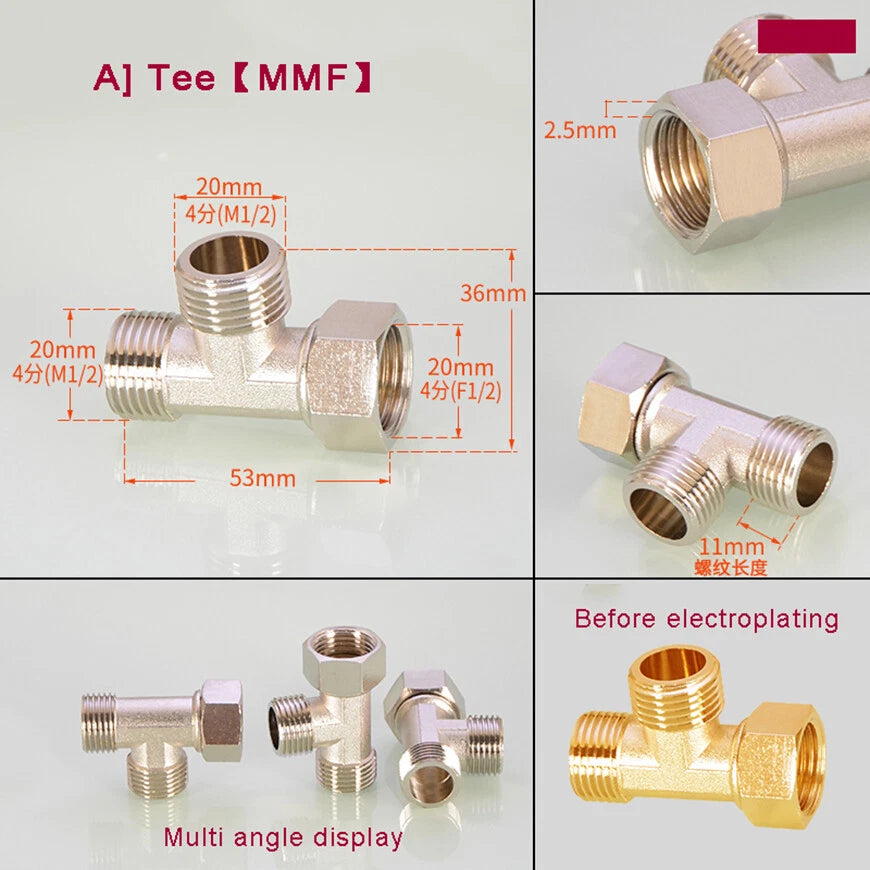 BSP 1/2" Brass Pipe Fittings – Tee, Elbow, Cross & Y-Connector
