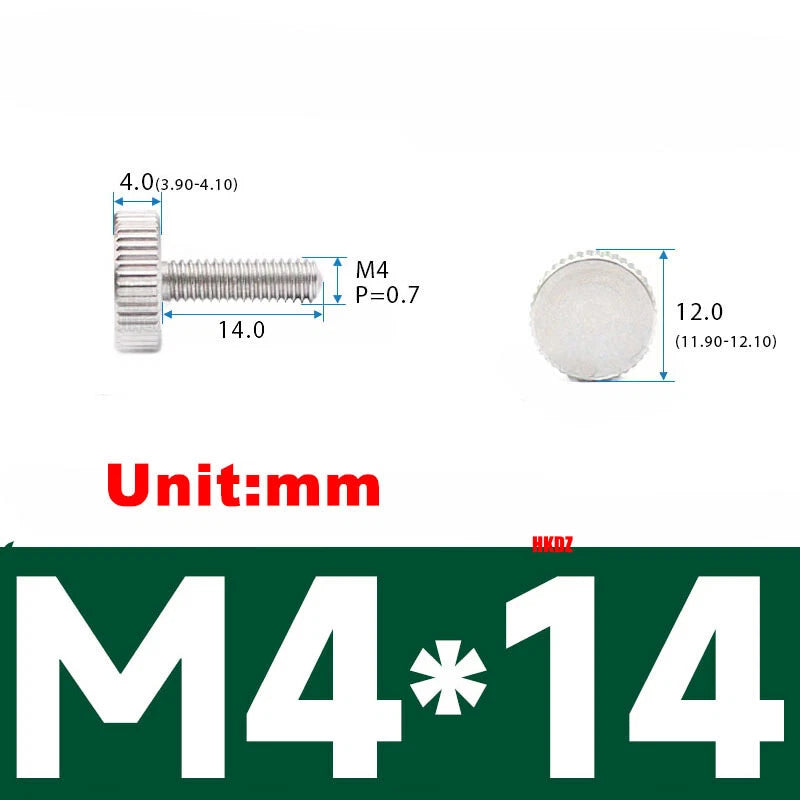 M3/M4 5mm to 20mm Flat Head Knurled Thumb Screws 303 Stainless Steel Hand Bolts