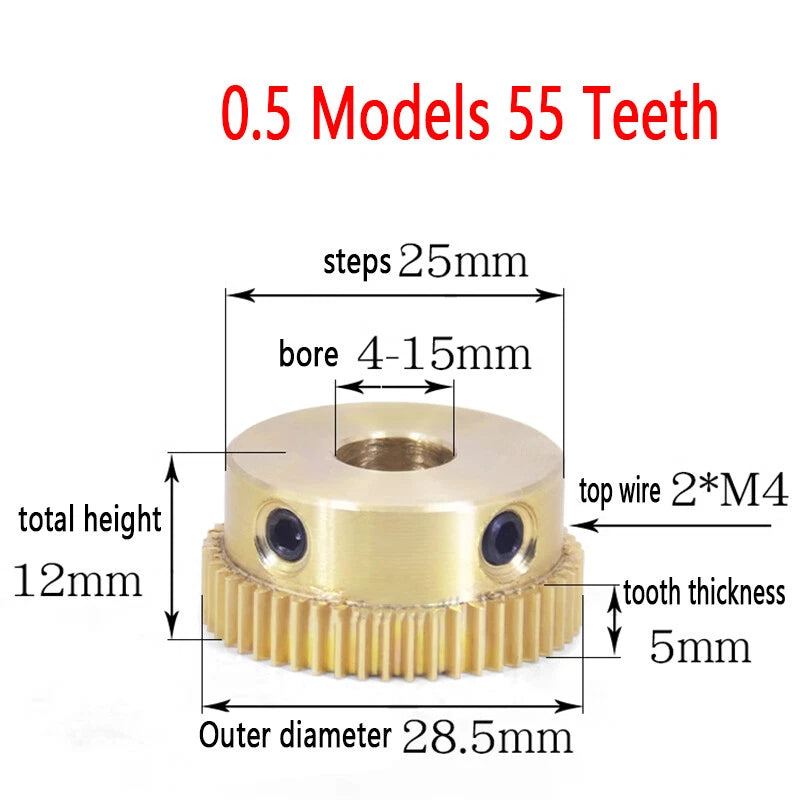 Mod 0.5 Brass Pinion Gear Spur Gears 20-60 Teeth 4-15mm Bore With Screw Hardened