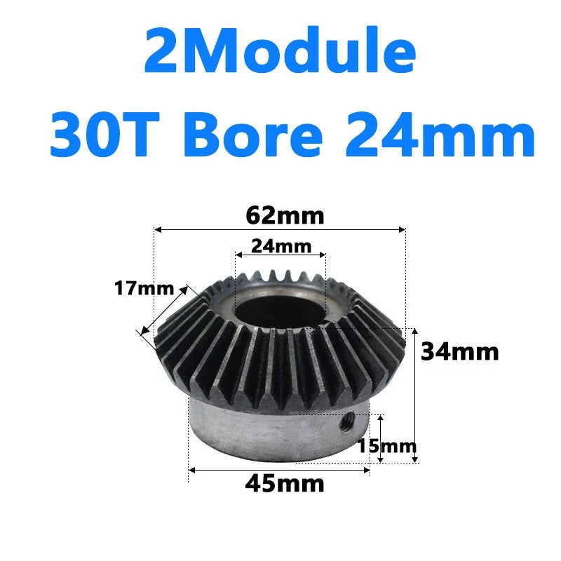 Bevel Gear 2 Module Ratio 1:1 Teeth 25 30 Bore Dia 10mm 12mm 14mm 15mm 16mm-28mm