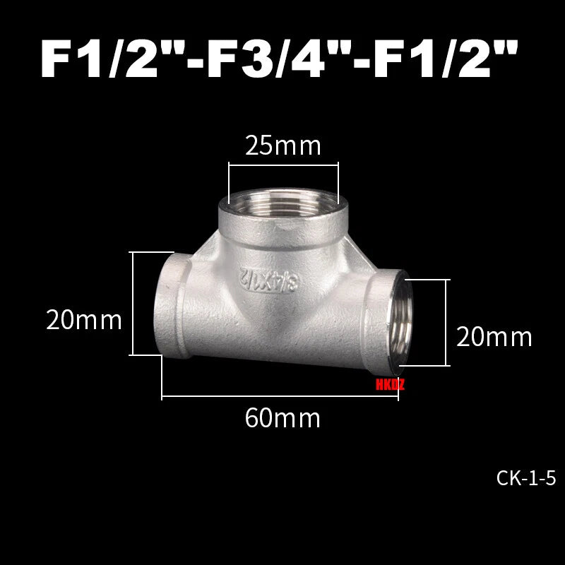 304 Stainless Steel BSP 3-Way Pipe Fitting — 1/4" to 2" Female & Male Thread Tee Connector