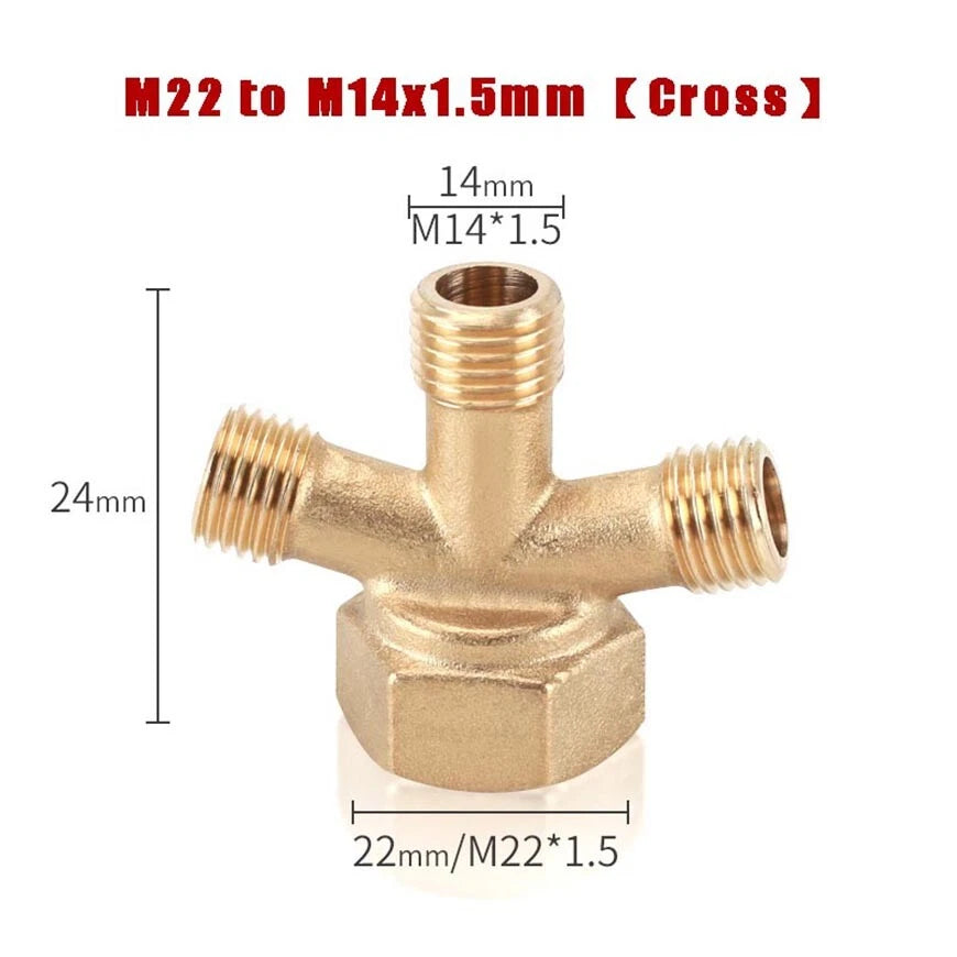 M14x1.5mm & M22x1.5mm Brass Pipe Fittings — Straight, Elbow, Tee, Cross, Coupler Adapters