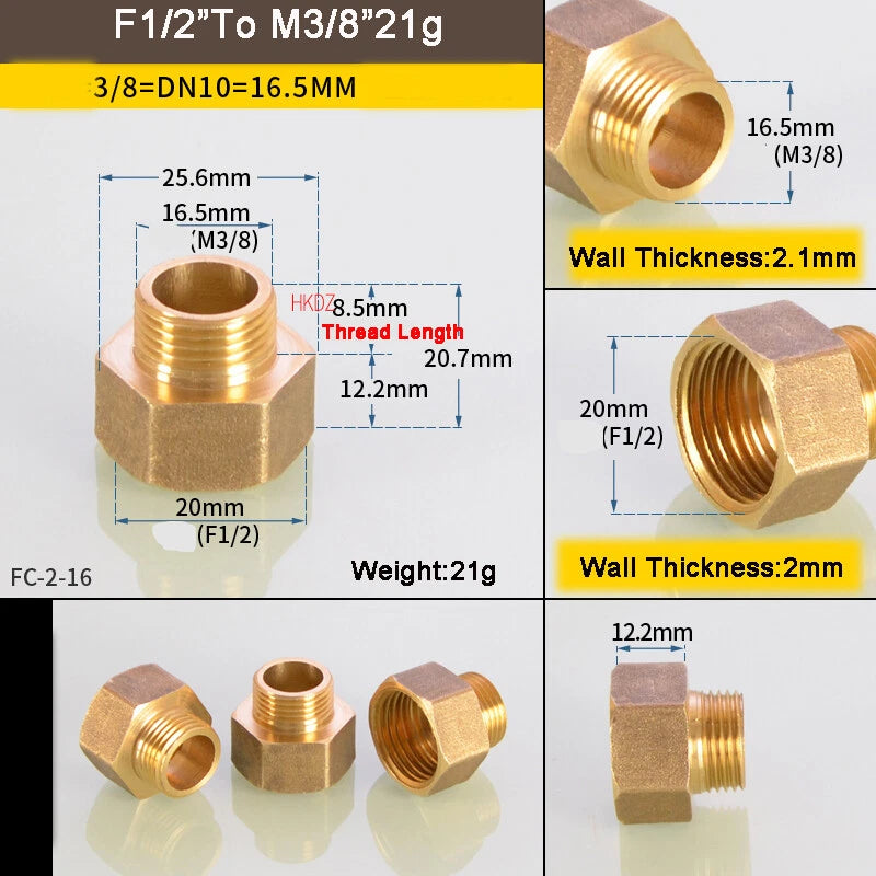 1 8" BSP Brass Reducing Fittings Female To Male Thread Connector Adaptor Coupler
