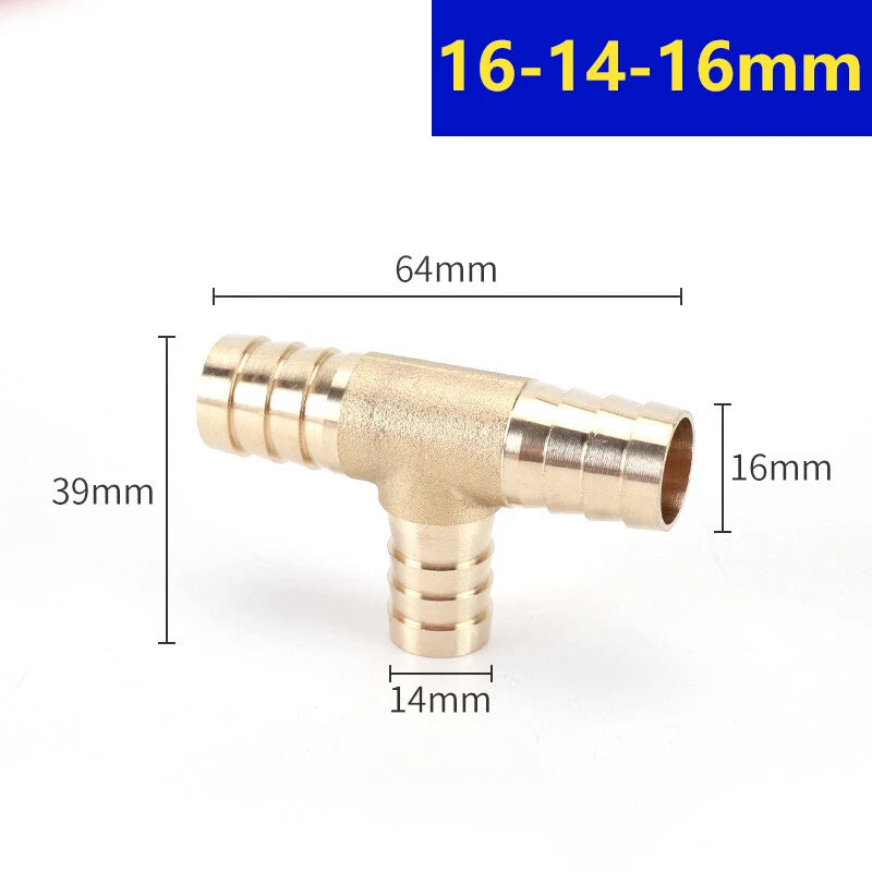 Brass Barbed T-Piece Hose Joiner Reducer Tee Connector — Air, Water & Fuel Fittings