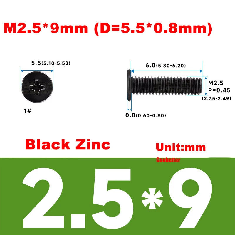 M2.5 Ultra Thin Flat Wafer Head Phillips Screws – CM2.5 Laptop Computer Screws (Various Finishes)