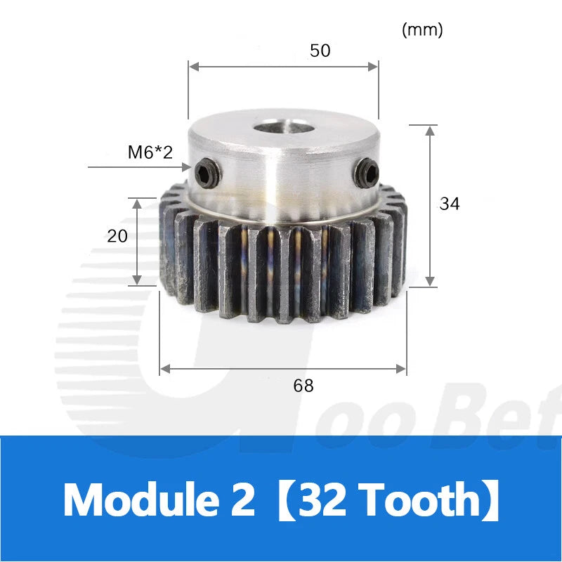 Mod 2 Spur Gear C45 Steel with Hub 12 - 60 Tooth Motor Pinion Hardened Precision