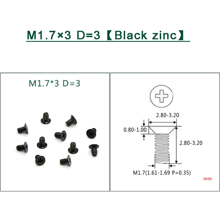 M1–M1.8 Phillips Countersunk Flat Head Machine Screws – Carbon Steel or 304 Stainless, Multiple Finishes