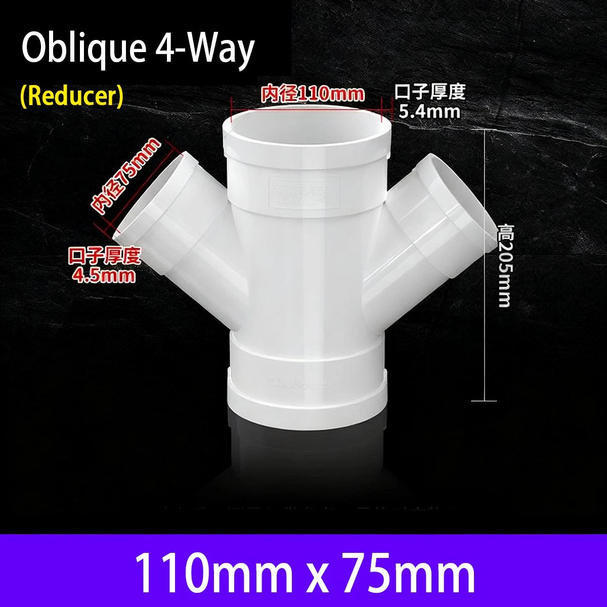 PVC 4-Way Equal Reducer Drainage Pipe Connectors Various Types Tube Fittings