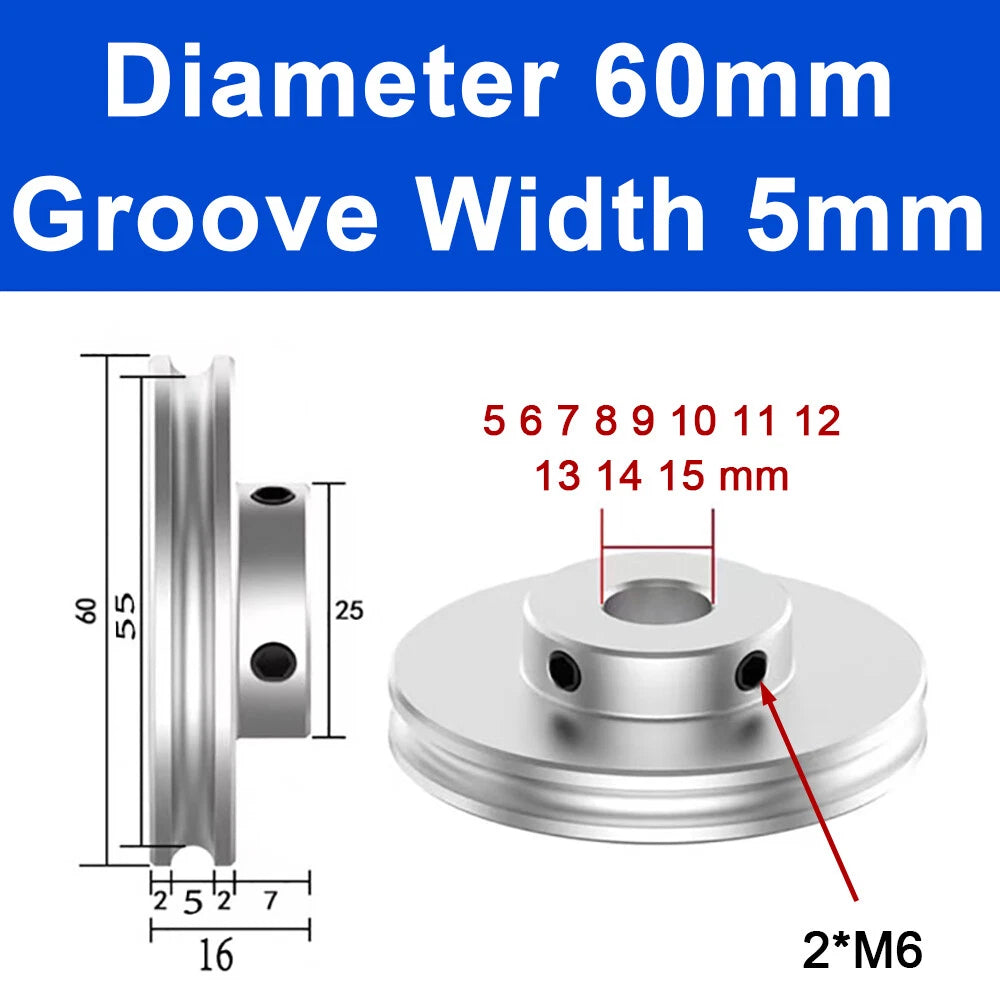 Alu U Pulley OD 20 30 40 50 60 80mm Single Groove Fixed Pulley for PU Round Belt