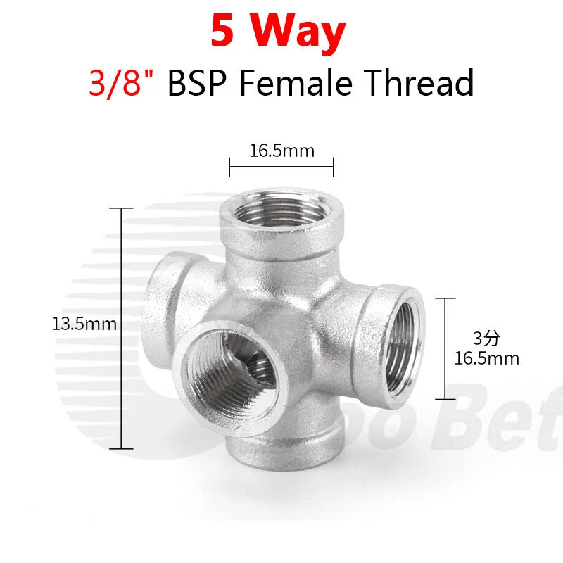 BSP Female Stainless Steel Pipe Fitting — 3/4/5-Way Adapter, 1/4" to 2"