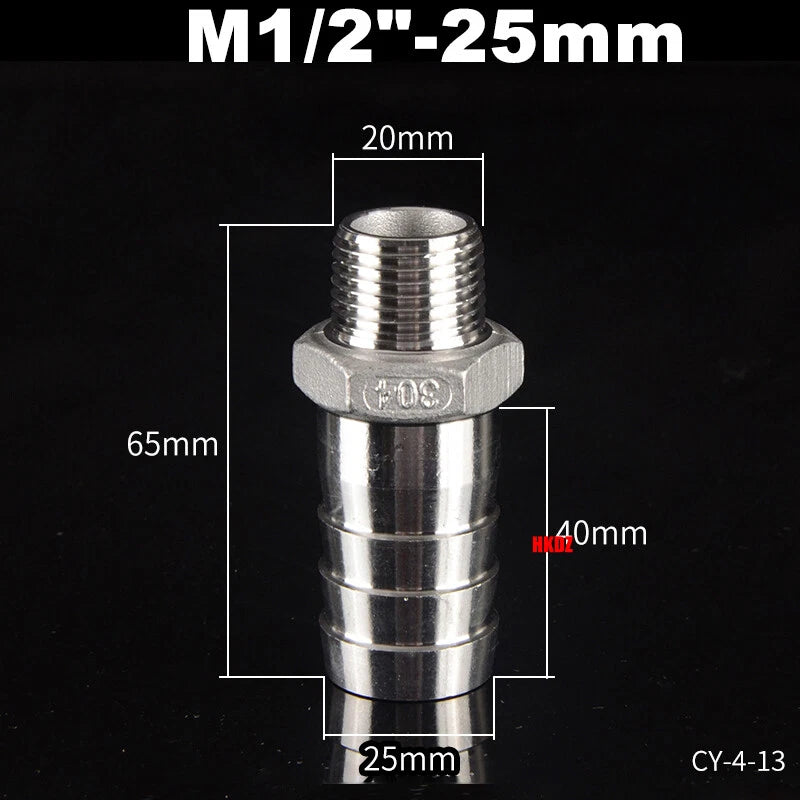Stainless Steel 304 Barb Hose Tail Connector – 1/2" & 3/4" BSP Male Thread Hose Fittings
