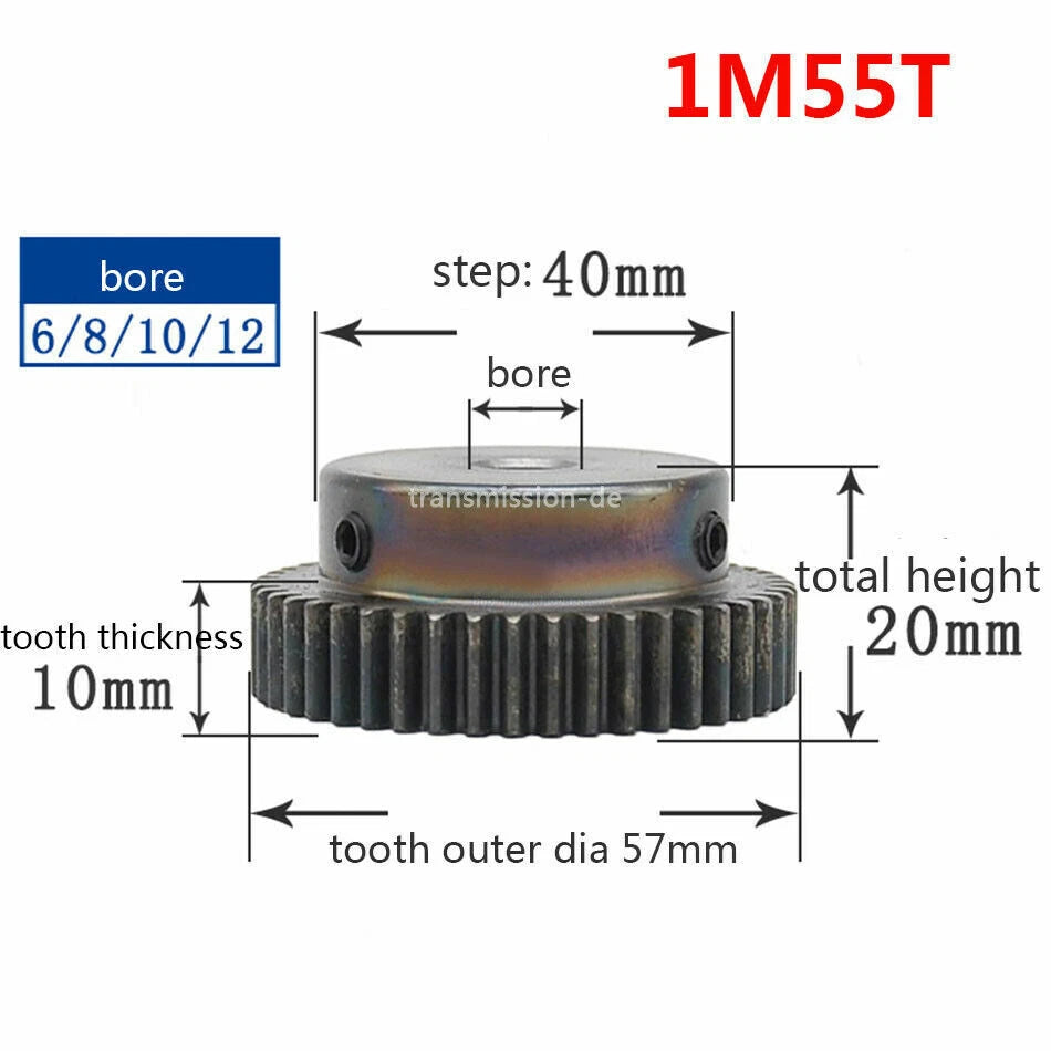 0.5/1 Mod Pinion Gear 10T-150T Spur Gear with Step 45# Steel Transmission Gear