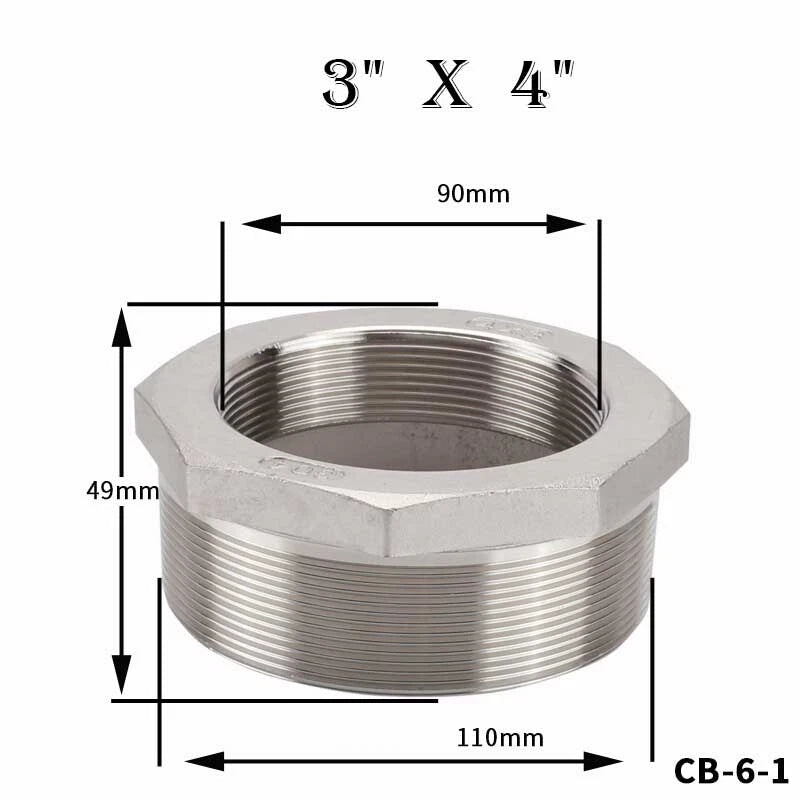 304 Stainless Steel Reducing Bush Adaptor | Male to Female NPT Pipe Fitting