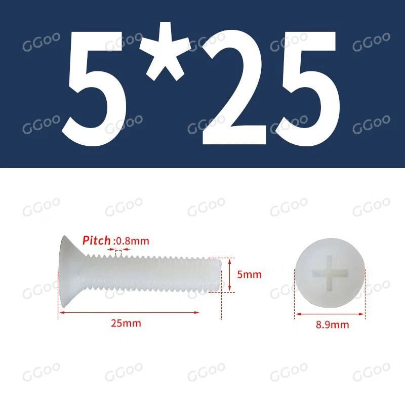 White Nylon Phillips Flat Head Machine Screws DIN 965 — M2.5 M3 M4 M5 M6 M8