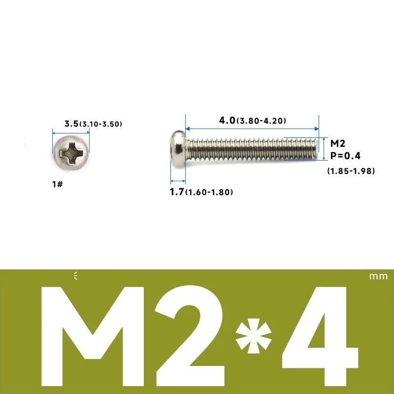 M1–M2.5 Pan Head Phillips Machine Screws – A2 Stainless Steel (304), Fully Threaded - HomeDIYer