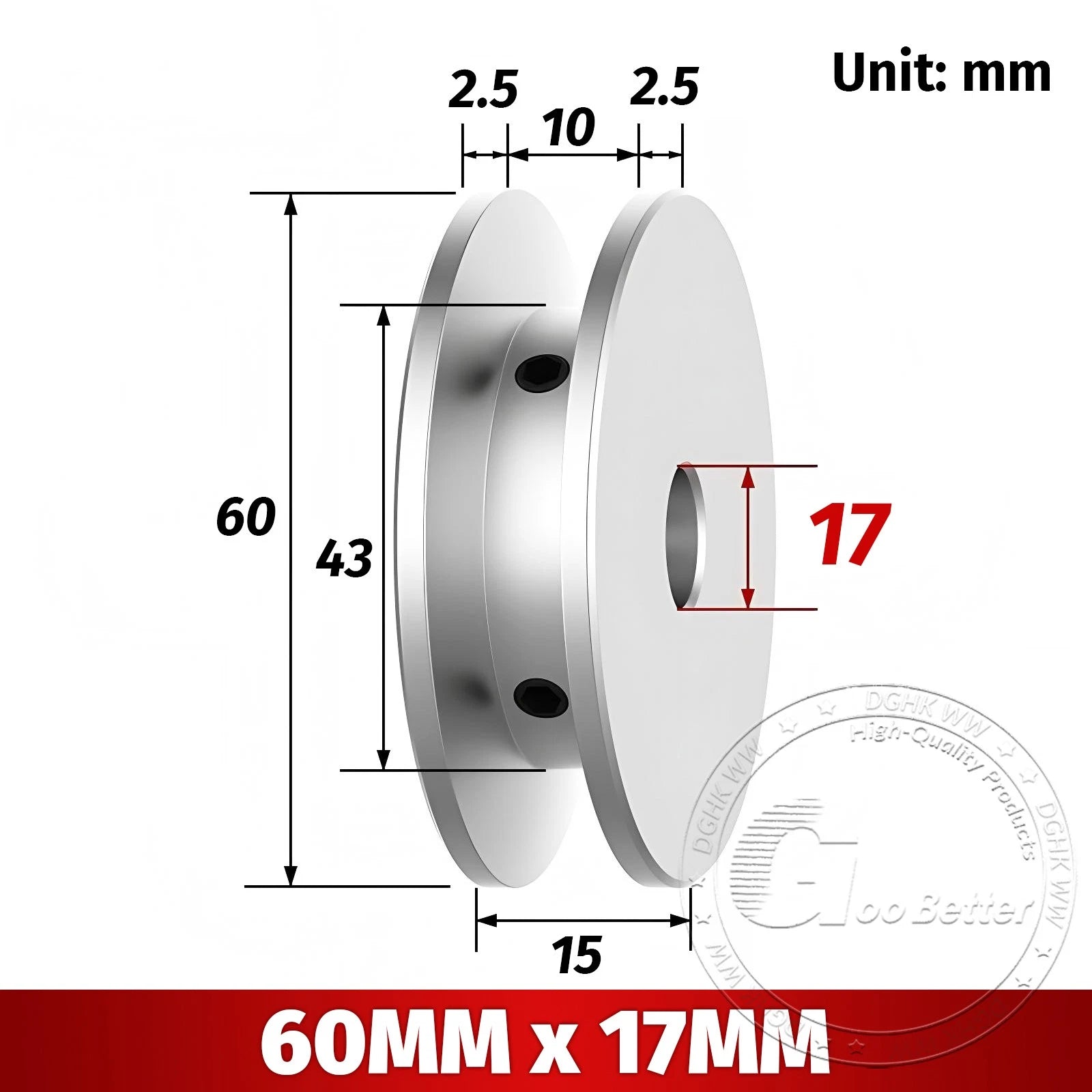V-Groove Aluminum Drive Pulley For V-Belt Pulleys Groove 10mm OD 40/50/60/80mm