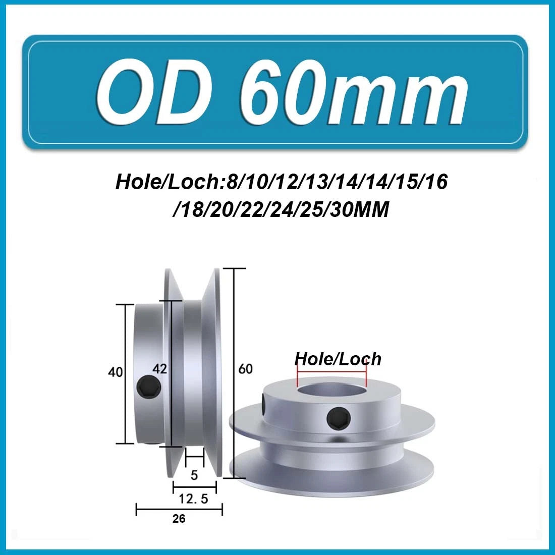 Aluminium Single-slot Belt Pulleys OD 40/50/60/80/100mm for A-type Triangle Belt