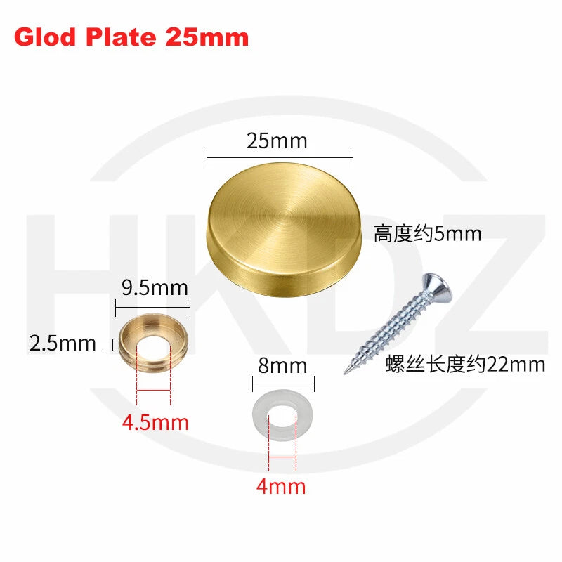 Stainless Steel Mirror Screw Cover Caps – Decorative Disc Plates for Glass, Mirrors & Furniture (16-50mm, Flat/Dome, Silver/Gold/Black/Rose Gold)