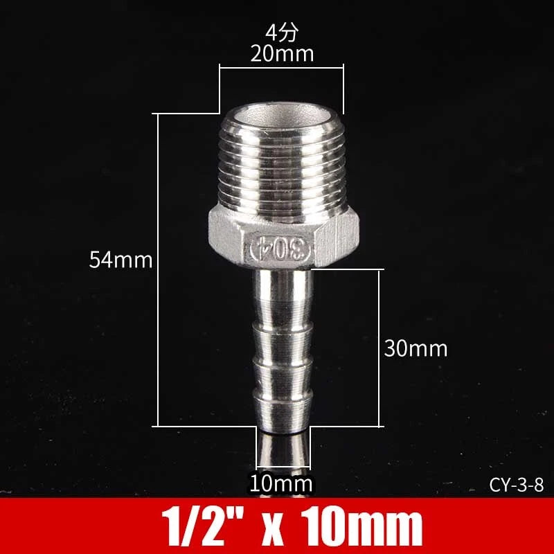 Stainless Steel BSP Male Thread x Barb Hose Tail Connector | 1/8" to 4"