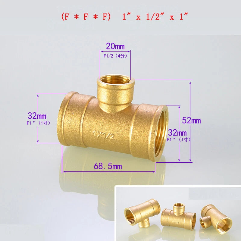 Brass Tee Pipe Fittings – NPT Thread, 1/8" to 2", M/F Configurations