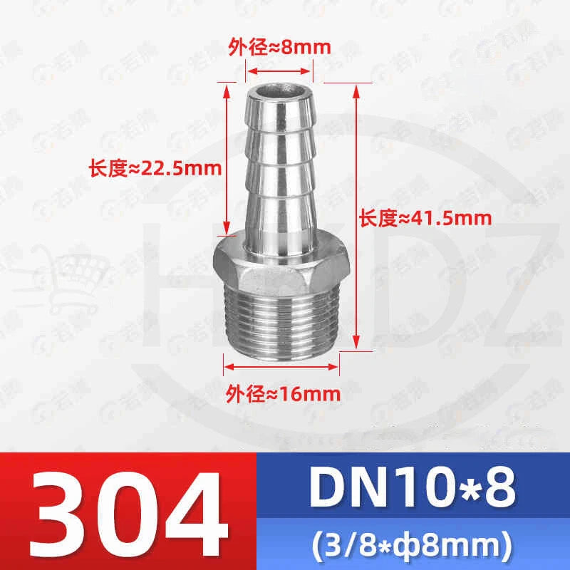 BSP Male Thread Stainless Steel Barb Hose Tail Connector — 1/8" to 4"