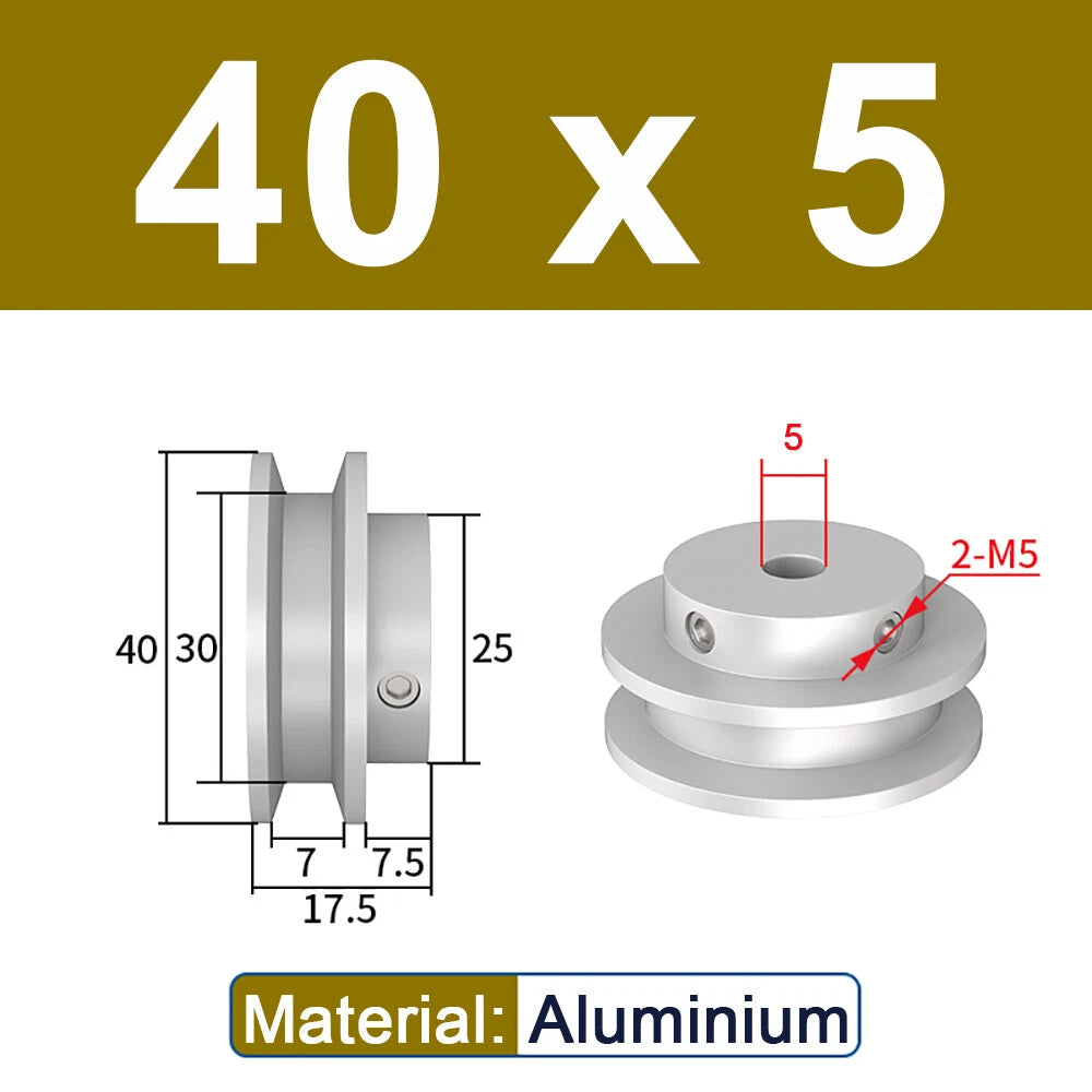 OD 20mm-100mm Aluminium V-Groove Pulley With Fixed Screw for 5mm/6mm Width Belt