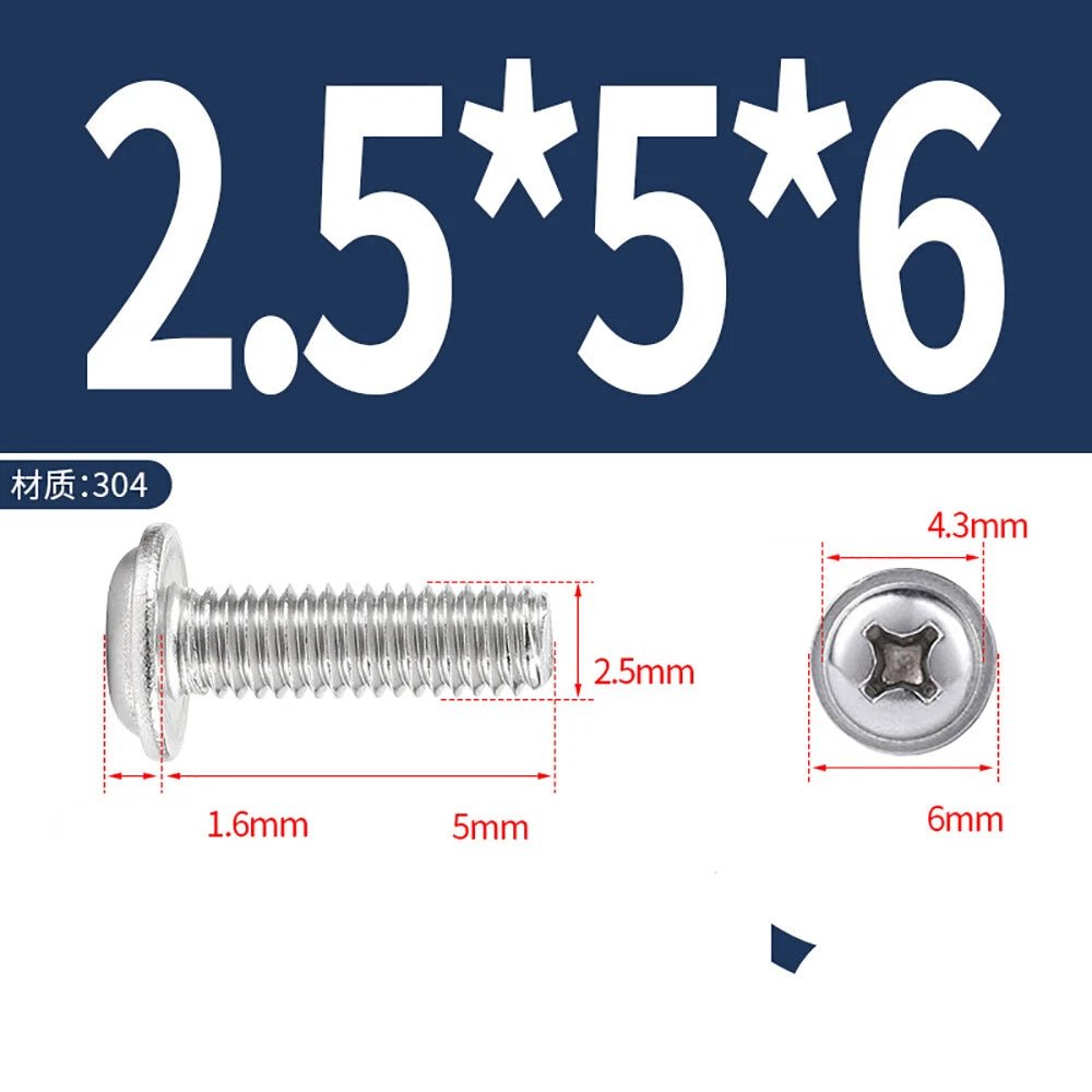 Phillips Flanged Button Head Screws M1.4–M6 | 304 Stainless Steel - HomeDIYer