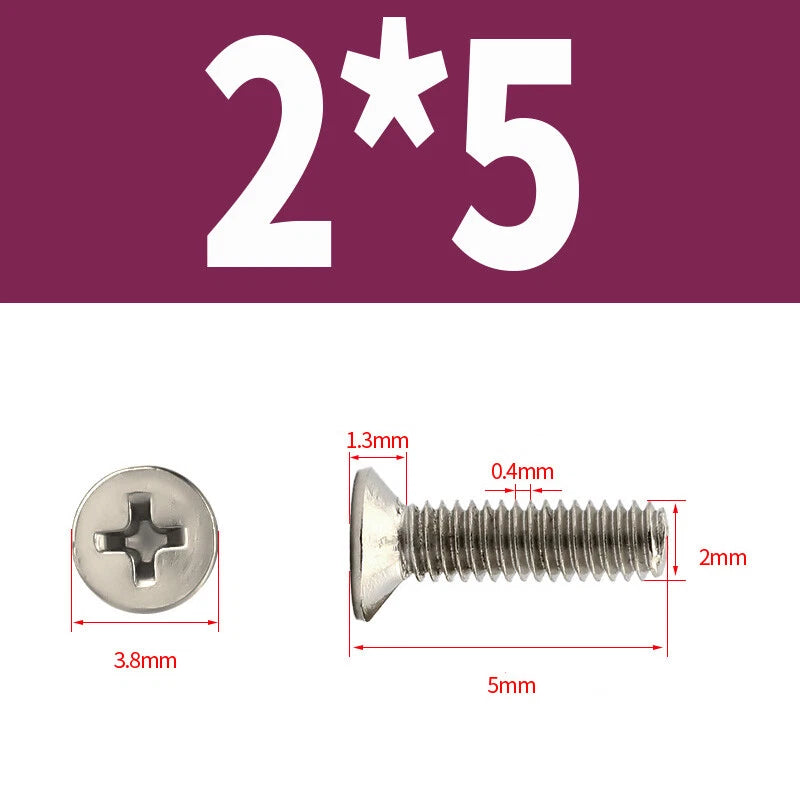 Phillips Machine Screws Countersunk Nickel Plated Steel DIN 965 Flat Head M1~M6